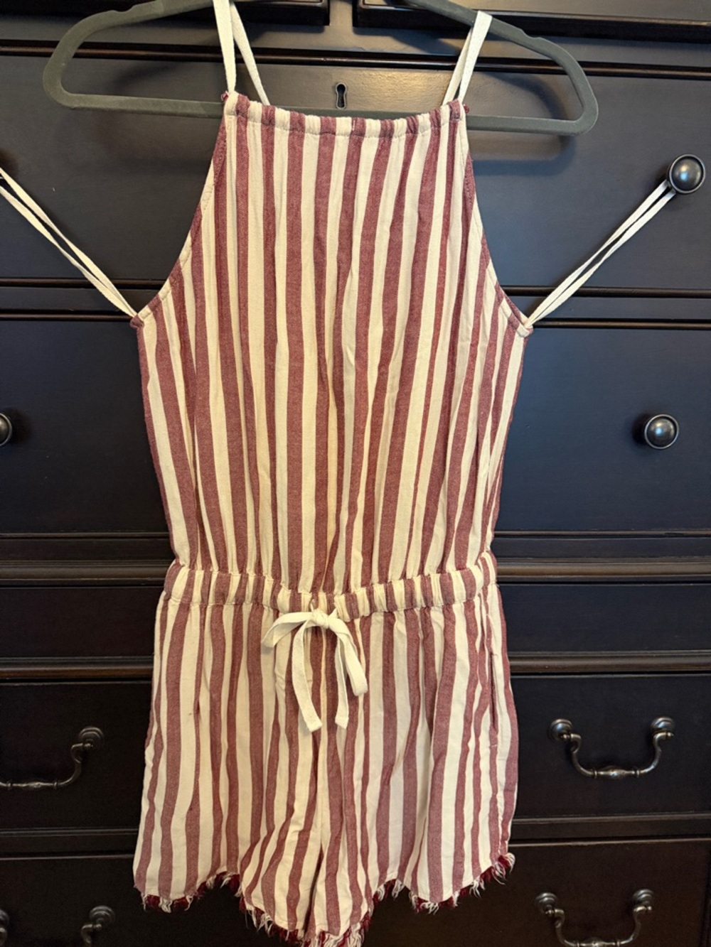 True Craft Burgundy & Cream Striped Romper